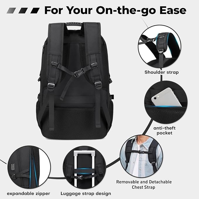 18.4 Inch Large Travel Backpack with Shoe Compartment,80L Water Resistant Anti Theft Backpacks with USB Charging Port,Carry on Flight Approved Laptop Bag Multiple Backpack (Fits above 5.91 ft height)