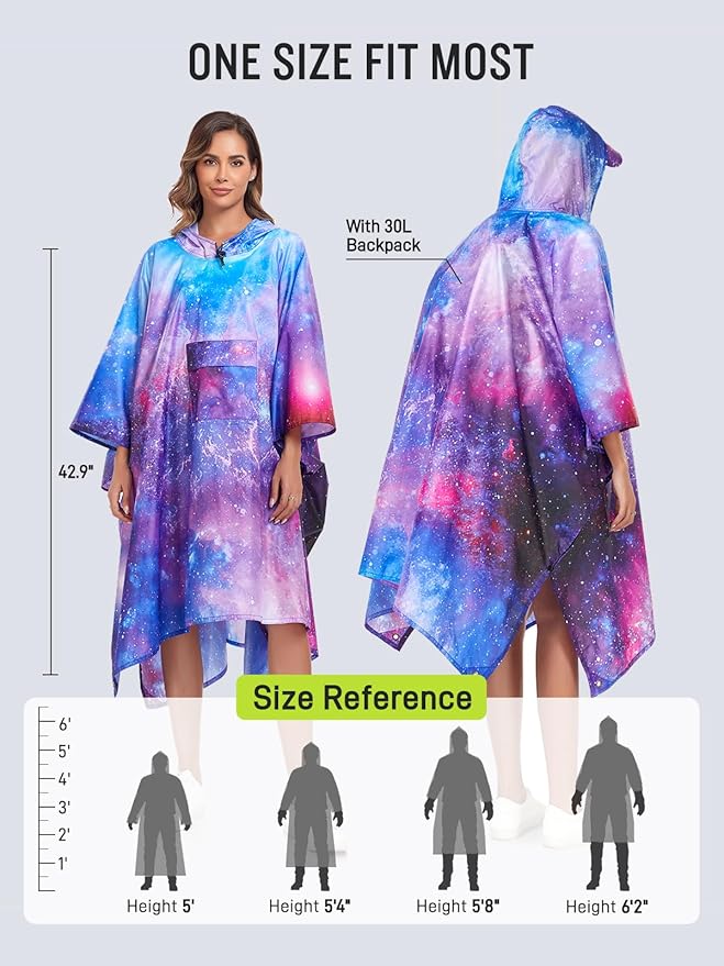 SaphiRose Extra Thick Hooded Rain Poncho Double Layer Waterproof Raincoat Jacket for Men Women Adults