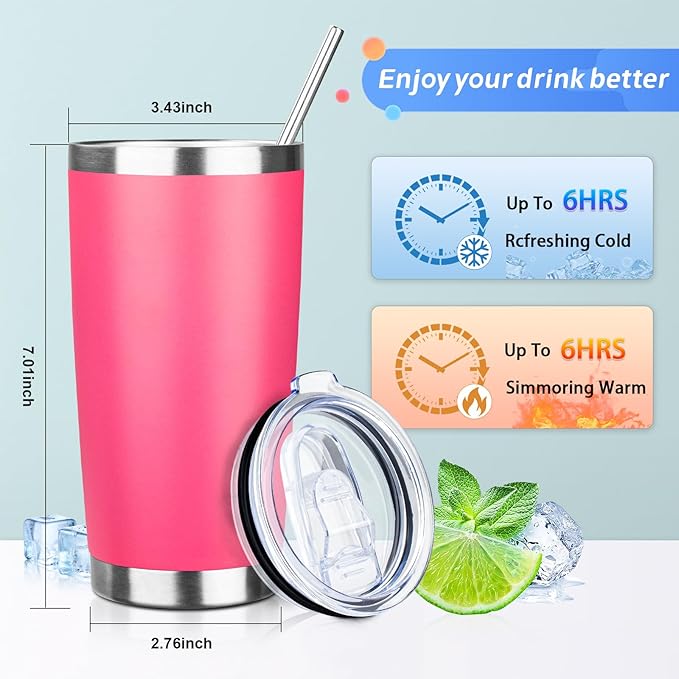 20oz Tumbler with Straw and Brush, Stainless Steel Vacuum Insulated tumbler, Double Wall Insulated Coffee Tumbler for Outdoor, Home, Travel,Office (peach，4pcs)