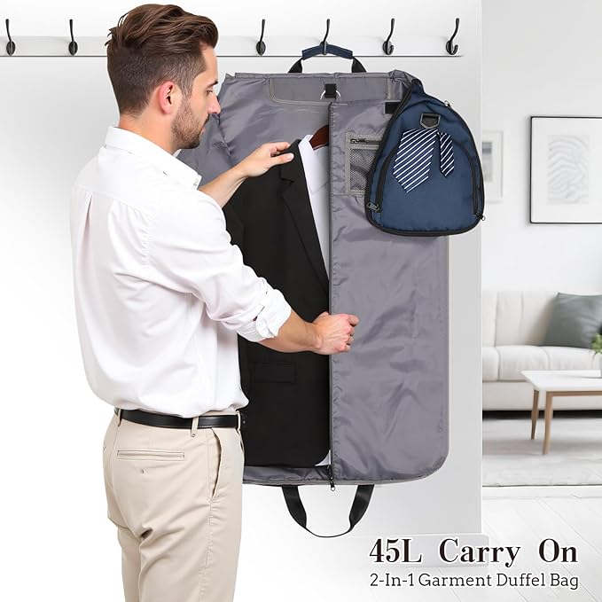 Garment Duffle Bags for Travel, Carry On Garment Duffel Weekender Bag 45L | 2-days Trip,Wrinkle-Free Travel,Separate Shoe Pocket | Overnight Garment Bag for Vacation, Business Trips, Weekend
