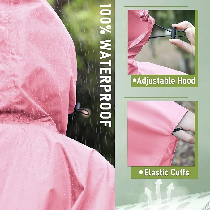 SaphiRose Unisex Rain Poncho Raincoat Hooded for Adults Women with Pockets
