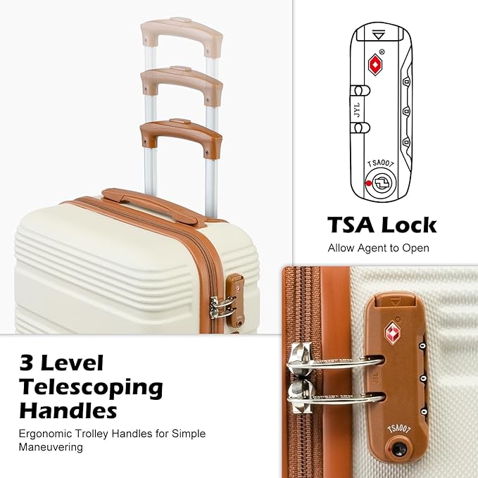 LONG VACATION 3 Piece Carry On Luggage 20 Inch Suitcase with Spinner Wheels, ABS+PC Hardshell Suitcase set with TSA Lock & YKK Zipper