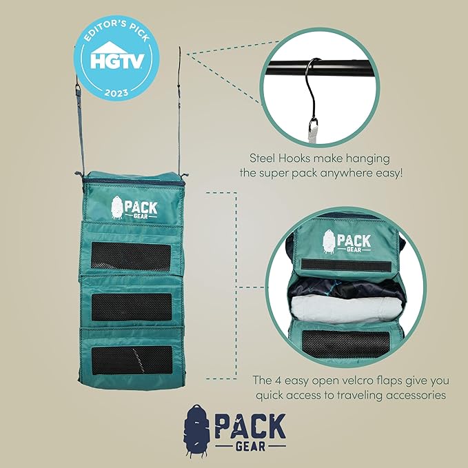 Pack Gear Hanging Luggage Organizer - Our Carry On Closet Insert Fits inside easily - Our Hanging Luggage Organizer Uses Velcro to Allow Instant Access to your Clothes (Mesh Green, Carry-On Size)