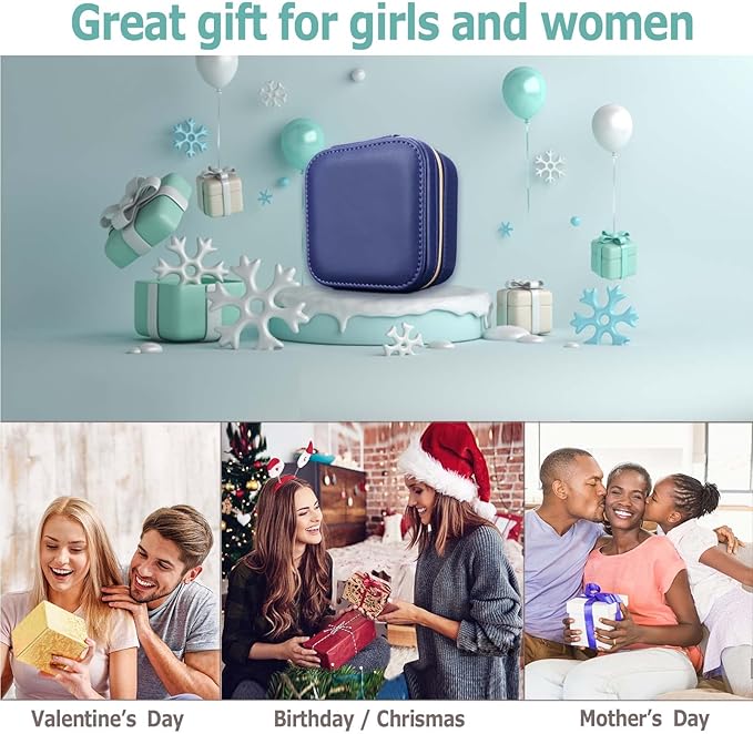 Travel Small Portable Mini Jewelry Case for collection Rings Necklaces Earrings and Lipstick Blue