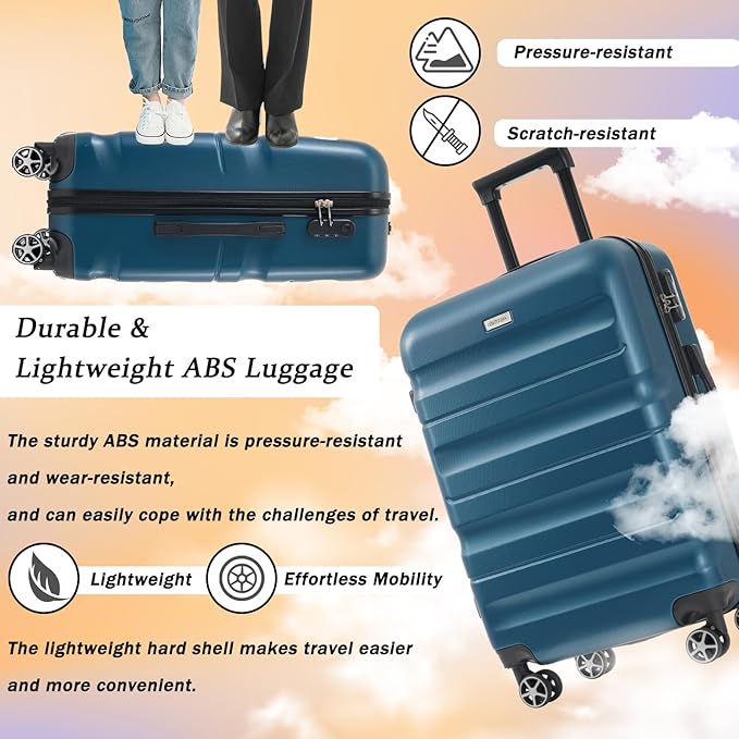 Merax Luggage Sets 6 Piece Hardshell ABS Suitcases with 8 Silent Spinner Wheels Durable and Lightweight Travel Luggage for Family Trips Ink Blue
