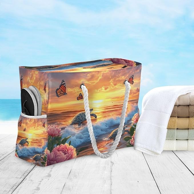 senya Large Beach Bags Totes Canvas Tote Shoulder Bag Soft Wave Water Resistant Bags for Gym Travel Daily Ocean