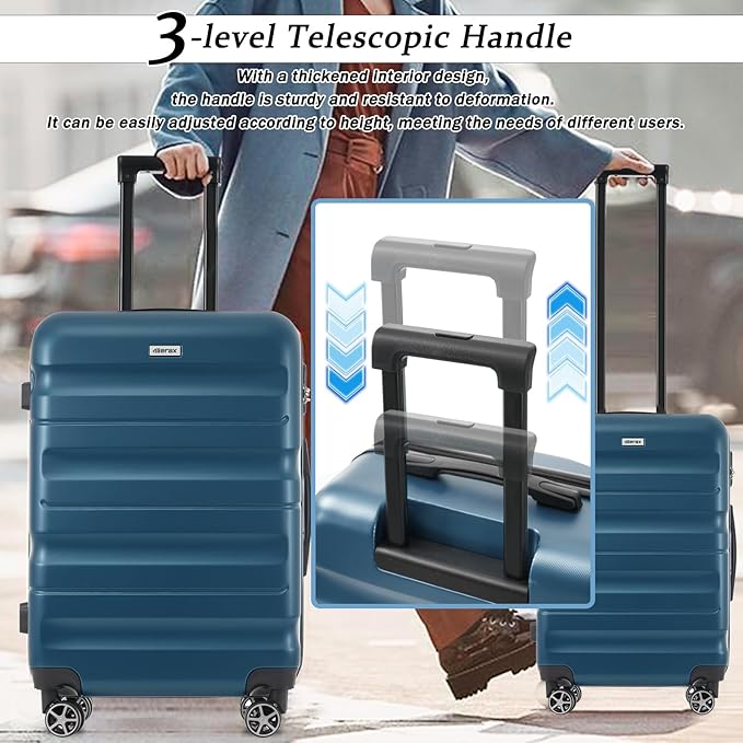 Merax Luggage Sets 6 Piece Hardshell ABS Suitcases with 8 Silent Spinner Wheels Durable and Lightweight Travel Luggage for Family Trips Ink Blue