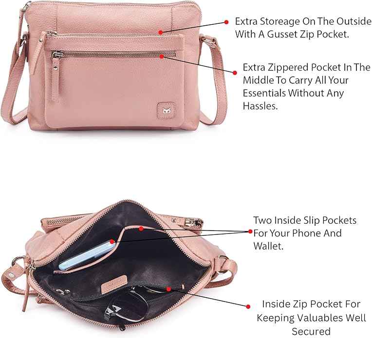 Wise Owl Accessories Small Soft Pebbled Real Leather Crossbody Handbags Purses Sling Crossover Shoulder Bag