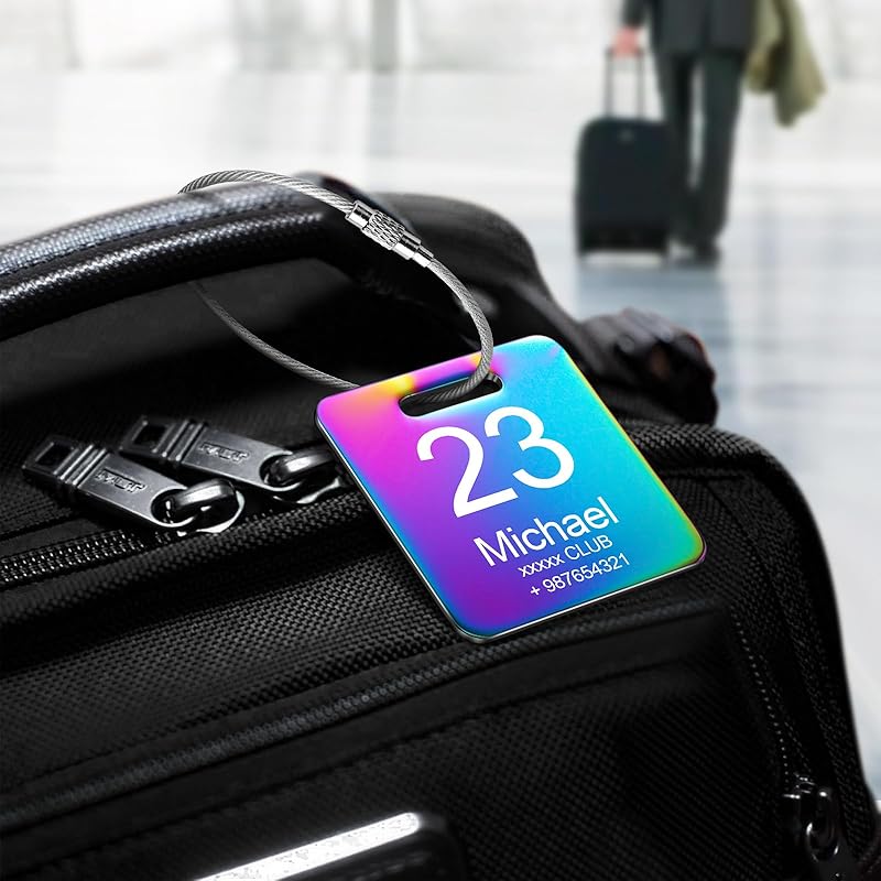 Customized Stainless Steel Luggage Tags: Personalize Your Suitcases, Backpacks, and Bags with Your Text - Custom Initial Text Name ID,Number
