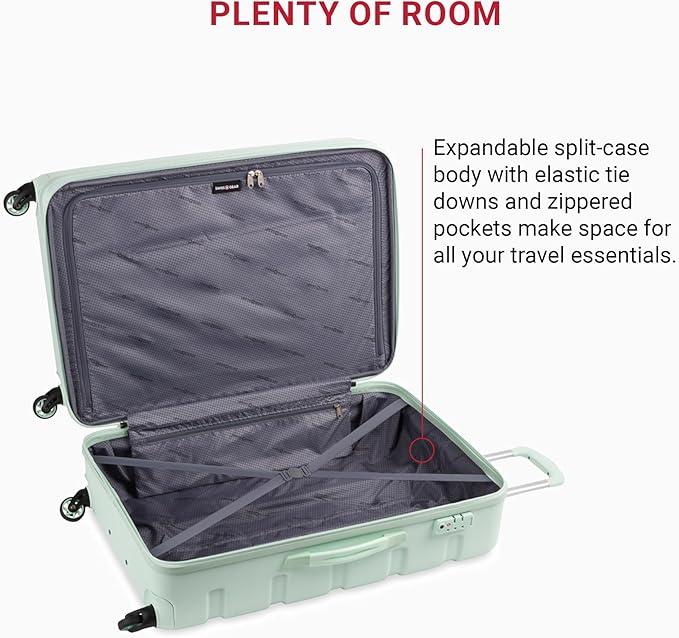 SwissGear 7366 Hardside Expandable Luggage with Spinner Wheels, Clearly Aqua, Checked-Large 27-Inch