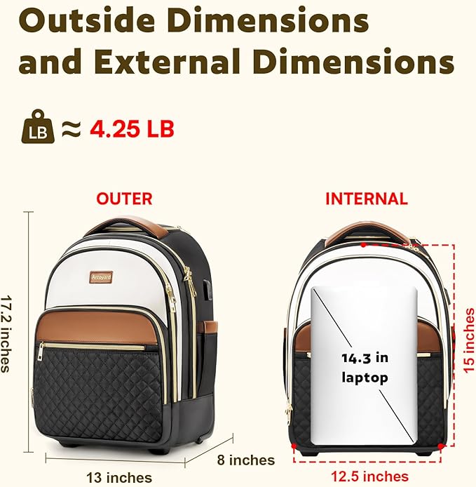Small Rolling Backpack for Women, Lightweight Travel Backpack with Wheels, Roller Backpacks for Adults, Water Resistant Rolling Laptop Bag, Wheeled Underseat Carry On Luggage, Beige Brown