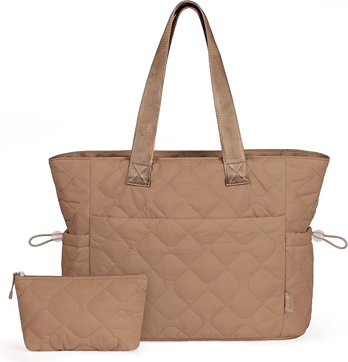 TOPEAST Tote Bag for Women, Large Puffer Tote Bag with Zipper, Lightweight Work Bags for Women, Quilted Bags for Nurse Travel