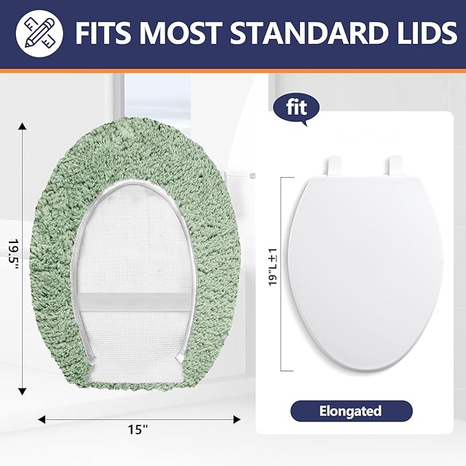 Microfiber Elongated Toilet Seat Cover 19.5"x 15" Machine Washable Solid Toilet Lid Cover Adjustable Rubber Backing Fits Most 18-19.5" L x 14-16" W Elongated Toilet Seat
