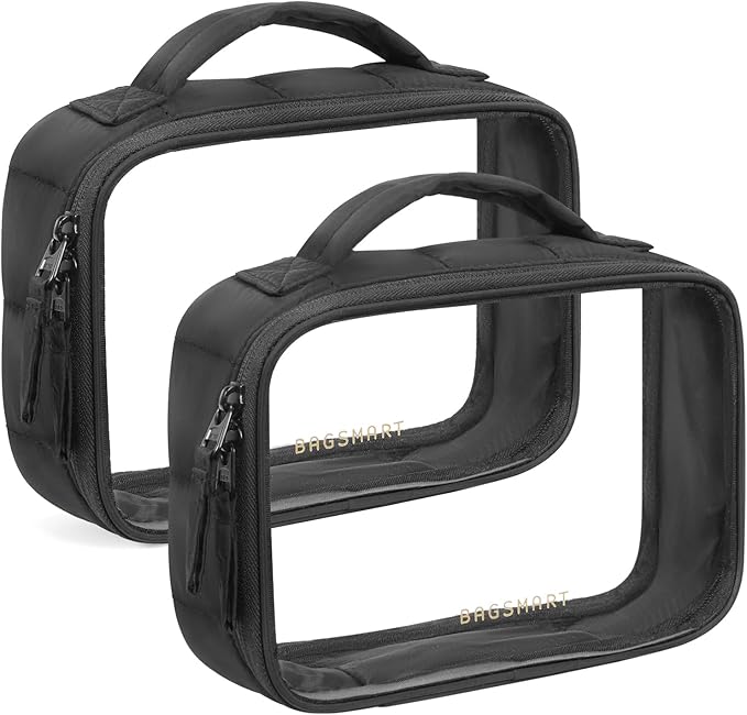 BAGSMART Clear TSA-Approved Toiletry Bag, 2 Pack Clear Makeup Bag with Handle, Quart Sized Travel Toiletry Organizer for Women