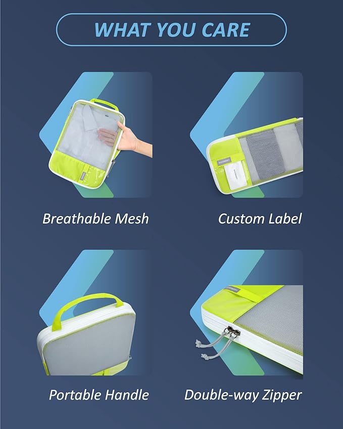 BAGSMART 6 Set Compression Packing Cubes - Lightweight Travel Essentials, Durable Luggage Organizer