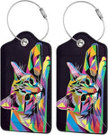 Cat Leather Luggage Tag with Stainless Steel Ring, Fun Name Id Card Cover Travel Bag Tag Set, Suitable for Travel Bag Luggage Women Men 2 PCS