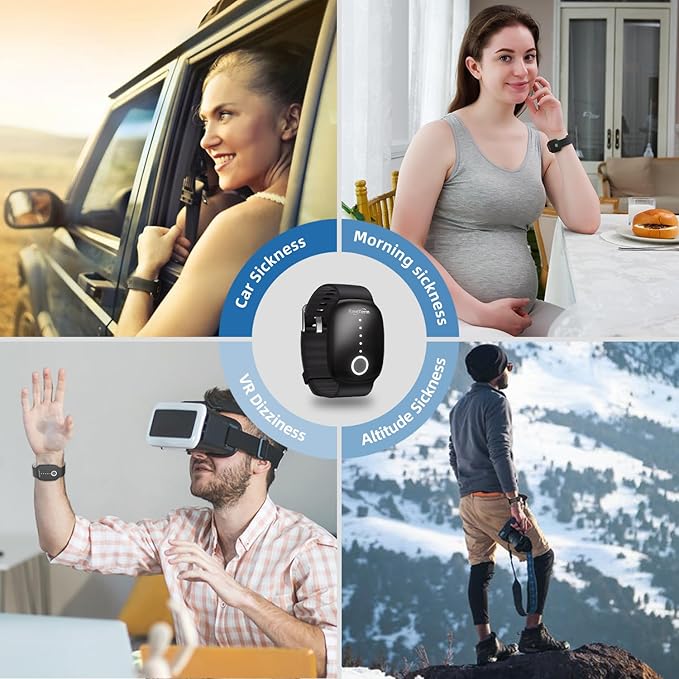EmeTerm Fashion FDA Cleared Relieve Nausea Electrode Stimulator Morning Sickness Motion Travel Sickness Vomit Relief Rechargeable No Gel Drug Free Wrist Bands Without Side Effects (Jet Black)