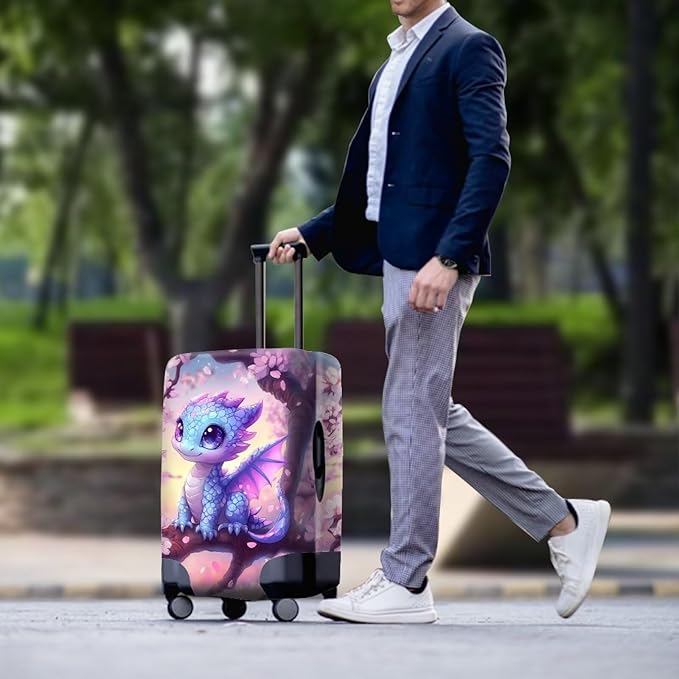 Dragon Suitcase Cover Travel Luggage Protector Washable Elastic Suitcase Covers Anti-Scratch Zip Closure Lugagge Covers for Suitcase Cherry Blossom Luggage Cover Fits 26-29 Inch, L