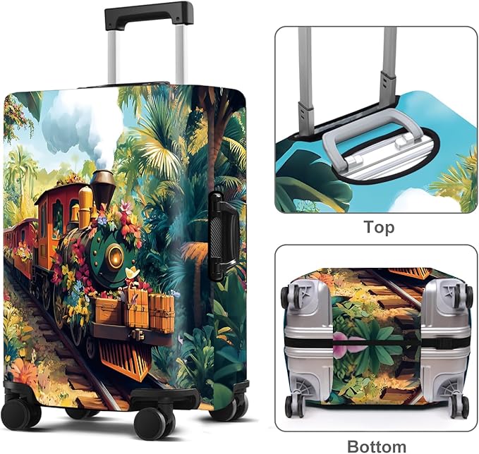 Train Luggage Cover Washable Suitcase Protector Anti-Scratch,Stretchable Fit for 20-34Inch Luggage Durable Travel Bag Cover with Zipper Closure (M(24-26inch suitcase))