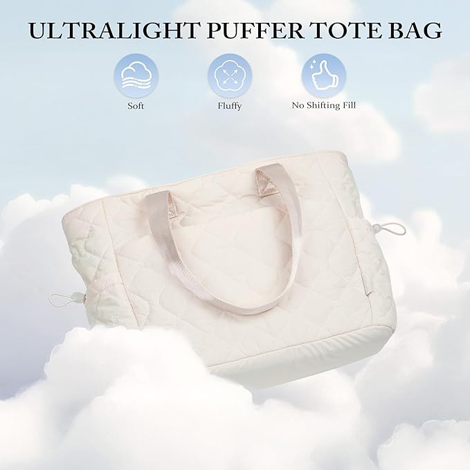 TOPEAST Tote Bag for Women, Large Puffer Tote Bag with Zipper, Lightweight Work Bags for Women, Quilted Bags for Nurse Travel