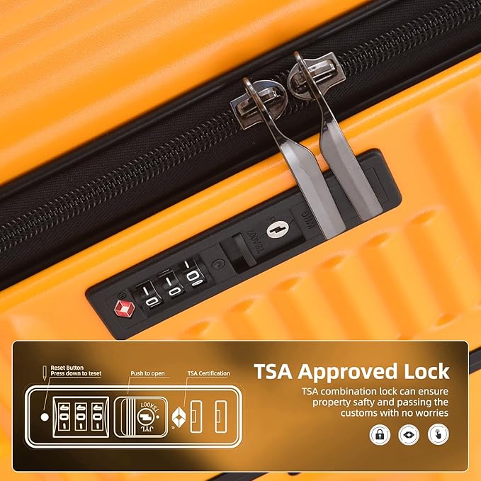 2 pieces 20/29 Aluminum Frame Carry On and Checked Luggage Set with Side Opening, Lightweight Hardshell ABS+PC Trunk Suitcase with TSA Lock, 360° Universal Wheels & Adjustable Handle, Orange