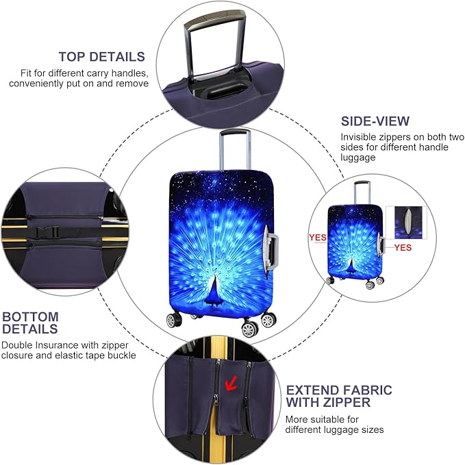 7-Mi Suitcase Cover 3D Print Design Travel Luggage Protector Trolley Case Cover 22"-24" Sleeve, BluePeacock