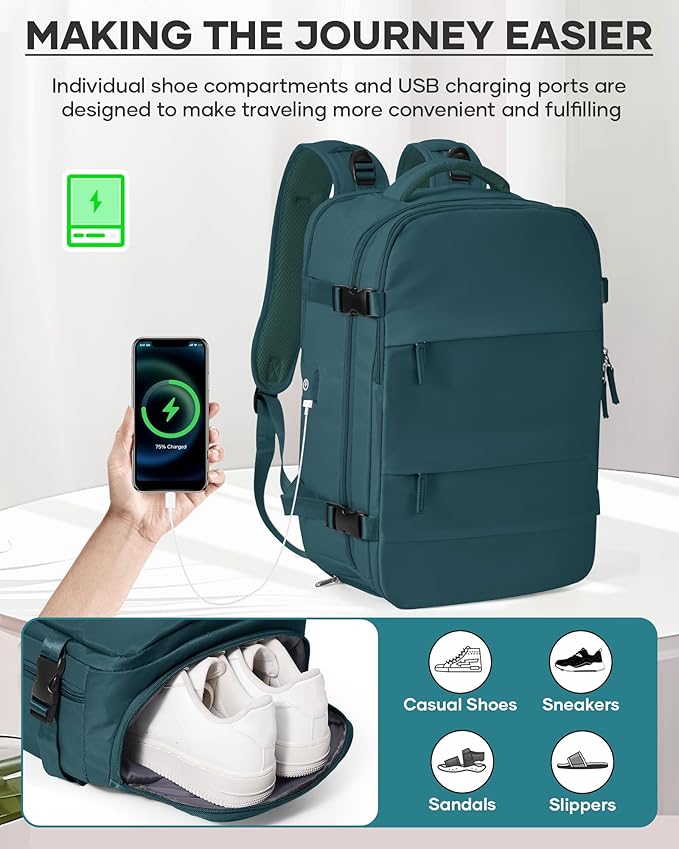 Vacuum Backpack Travel With Pump,Mochila De Viaje Compresion Al Vacio,Personal Item Travel Backpack With Vacuum System,Large Carry On Vacpack Backpacks For Women Men,Peacock Blue