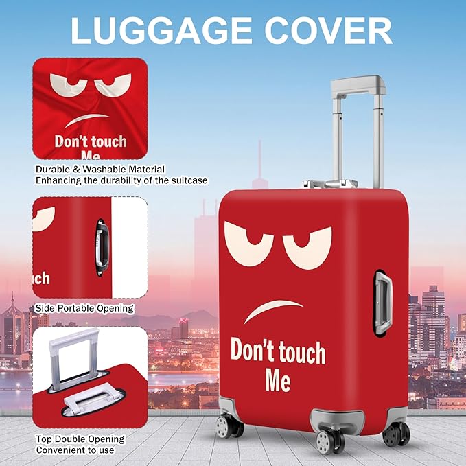 ANNA QUEEN Funny Luggage Cover, Don't Touch Me Red Face Design, Stretchable, Washable Travel Protector for 20-22 Inch Luggage