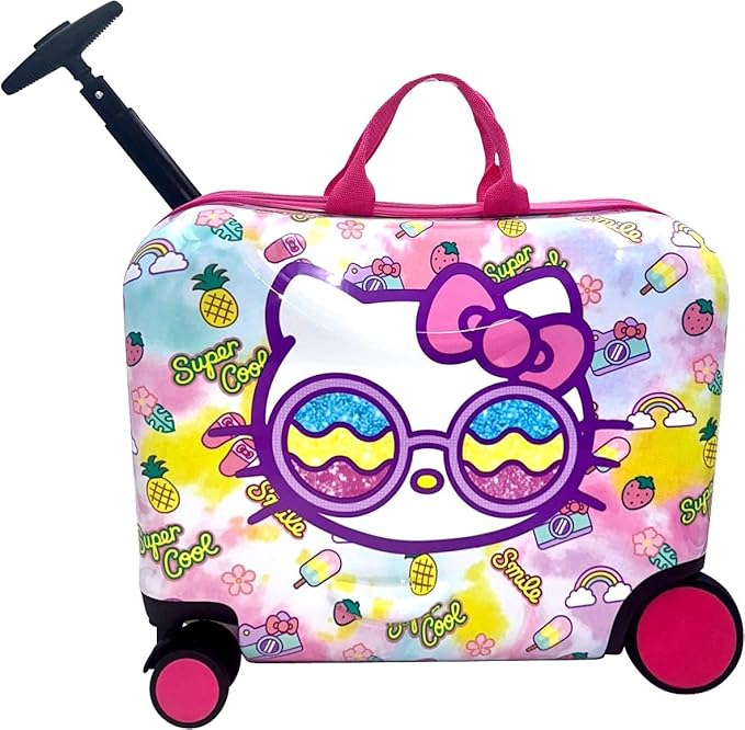 Fast Forward Ride-On 18" Suitcase For Kids/Tow-Along Toddler Carry-On Luggage With Wheels (Hello Kitty)