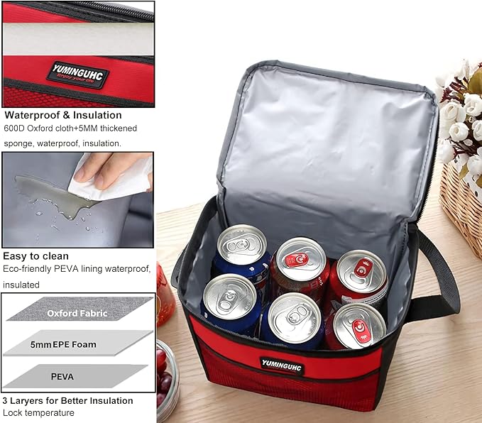 6 Can/5L Lunch Bag for Women Men Portable Lunch Box Small Cooler Bag Soft Collapsible Reusable Insulated Lunch Tote for Everyday Work Travel (Grey)