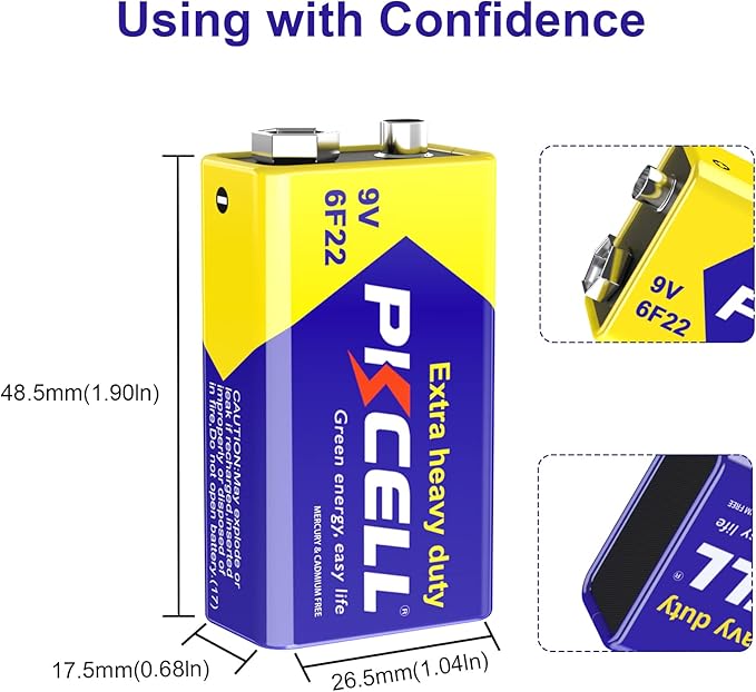 9V 6F22 Batteries High-Power Batteries Long Battery Life 9 Volt Carbon Batteries 3 Years Shelf Life, Leak-Proof 9V Batteries Suitable for Smoke Detectors and Other Electronic Products (24-Counts)