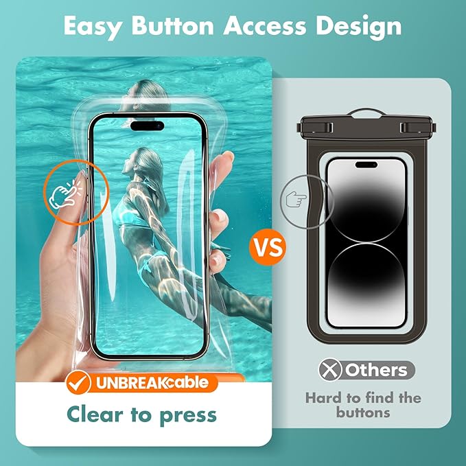 UNBREAKcable Waterproof Phone Pouch-2 Pack IPX8 Waterproof Phone Case for iPhone 16 15 14 13 12 Pro Max & Samsung S25 S24-Dry Bag & Travel Essentials for Beach, Pool, Kayak & Cruise-7" Orange + Purple