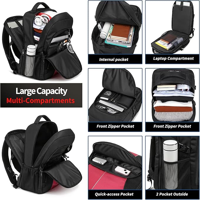 PUSLOM Extra Large Travel Laptop Backpack for Men 55L,Water Resistant 18.4 inch Big Business Laptop bags with USB Charging Port,TSA Friendly Anti Theft Computer Bag for Work College,Red