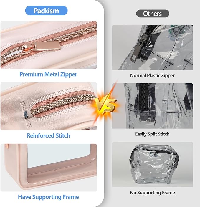 PACKISM TSA Approved Toiletry Bag - Upgrade Color-Edged Clear Makeup Bags, Clear Toiletry Bags For Traveling Fits Various Storage Needs
