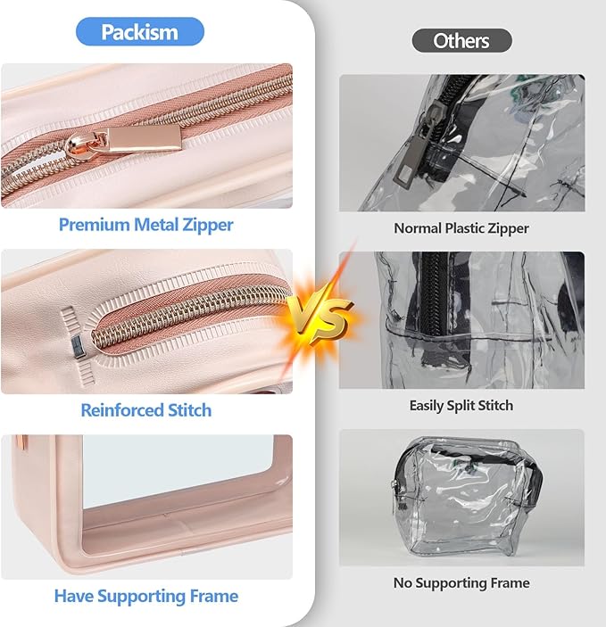 PACKISM TSA Approved Toiletry Bag - Upgrade Color-Edged Clear Makeup Bags, Clear Toiletry Bags For Traveling Fits Various Storage Needs