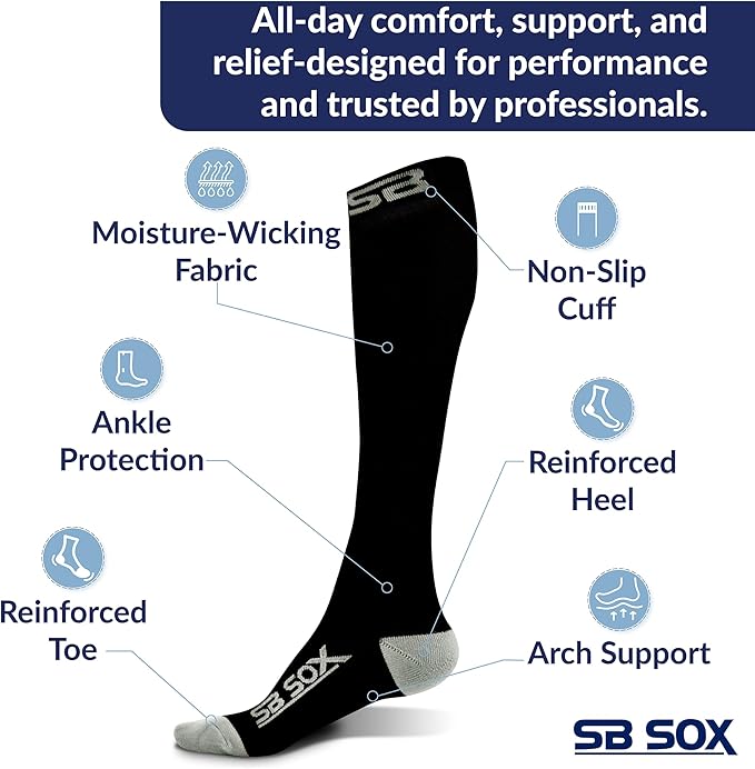 SB SOX Compression Socks for Men & Women (20-30 mmHg) - Best Support Stockings for Travel, Medical, and Sports - Perfect for Everyday Wear