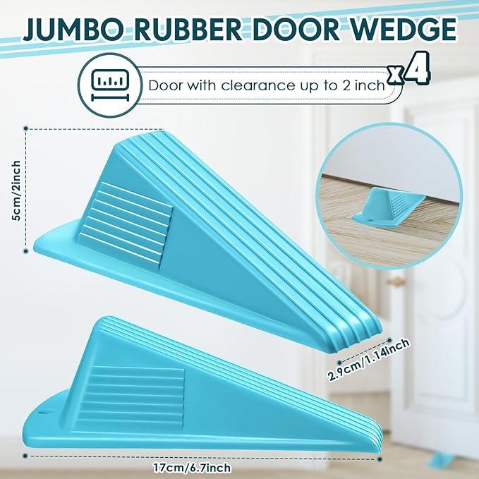 Frienda 4 Pcs Jumbo Door Stoppers Heavy Duty Door Stopper Tall up to 2inch Tall Wedge TPR Large Wedge Stackable Big Rubber Doorstop for Hotel Carpet Hardwood Concrete and Tile (Blue)