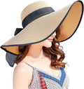 DRESHOW Beach Hats for Women Big Straw Wide Brim Summer Hat Floppy Foldable Roll up Cap Sun Hat UPF 50+