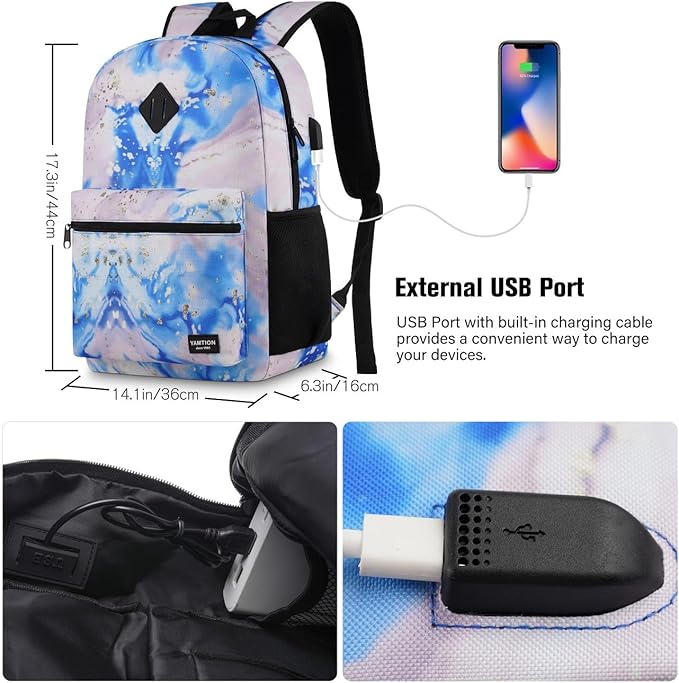 School Backpack,Classic Cute Bookbag Men and Teen Boy Schoolbag with USB Charging Port for High School College Office Work Travel