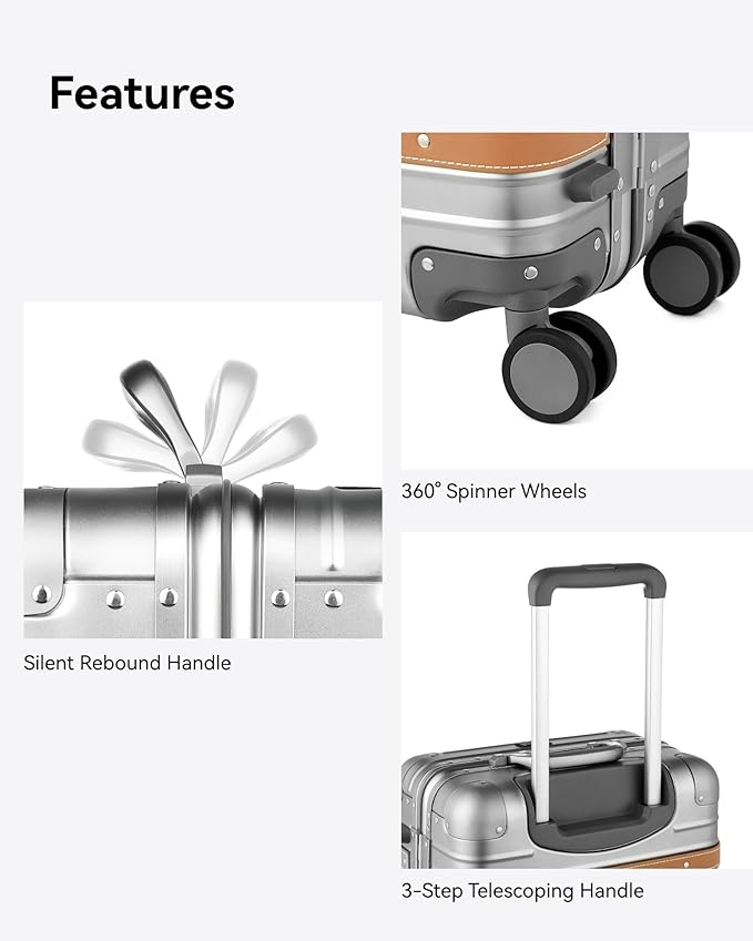 LUGGEX All Aluminum Carry On Luggage with Wheels - Zipperless Hardshell Suitcase with TSA Lock (Matte Silver, 20 Inch)