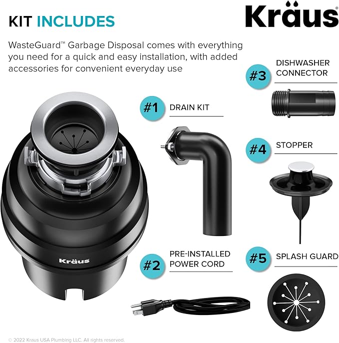 Kraus KGUW2-33MB-100-100, Bellucci Workstation 32 in. Undermount Granite Composite Single Bowl Kitchen Sink in Metallic Black with WasteGuard 1 HP Continuous Feed Garbage Disposal and Accessories