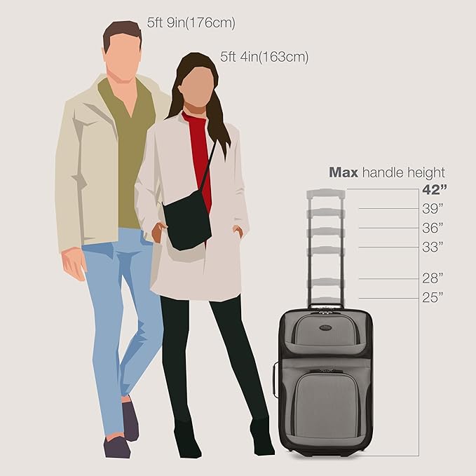 U.S. Traveler Lightweight Rolling 20" Carry On Luggage Softside Suitcase, Grey, 2 Wheel Single