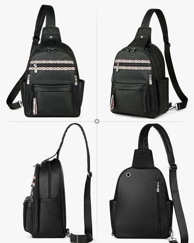 FADEON Large Sling Bag for Women, Leather Crossbody Purse Designer Anti Theft Sling Backpack, RFID Fanny Packs for Travel