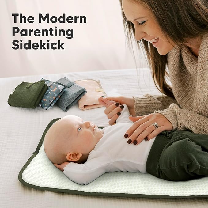 KeaBabies Portable Diaper Changing Pad, Easy Wipe Clean - Foldable Waterproof Baby Changing Mat for Diaper Bag, Compact, Lightweight, 25x13 Baby Changer Travel Essential, Machine Washable (Dark Olive)