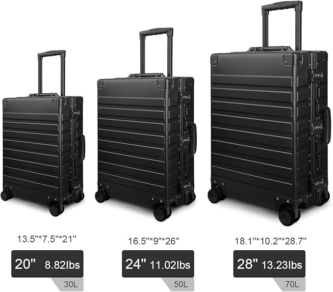 TRAVELKING All Aluminum Luggage with TSA Locks Metal Hard Shell Zipperless Spinner Alloy Metal Suitcase (Cool Metallic, 28 Inch)