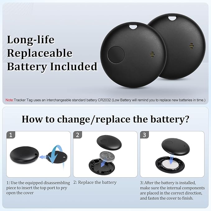 Geevon Smart Tag-2 Pack Bluetooth Tracker Work with Apple Find My (iOS Only).Item Finder for Keys, Wallet,Backpack, Luggage (2P Black)