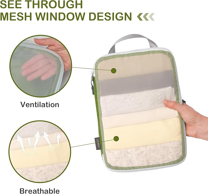Cipway Mesh Compression Packing Cubes, Ultralight See Through Luggage Organizer Bags, Travel Essentials for Carry on Suitcase（3 Pcs,Green）