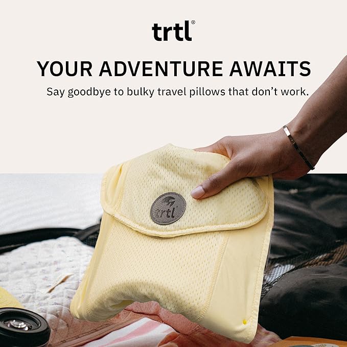 trtl Travel Pillow Cool for Neck Support - Cooling Plane Neck Pillow - with Breathable Fabric - Lightweight and Easy to Carry - Sorbet Yellow
