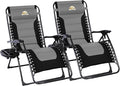 Oversized Padded Zero Gravity Lounge Chair Set of 2, Foldable Patio Anti Gravity Reclining Chairs Folding Lawn Recliner with Cup Holder for Yard, Camping, Outdoor, Support 350 LBS, Black