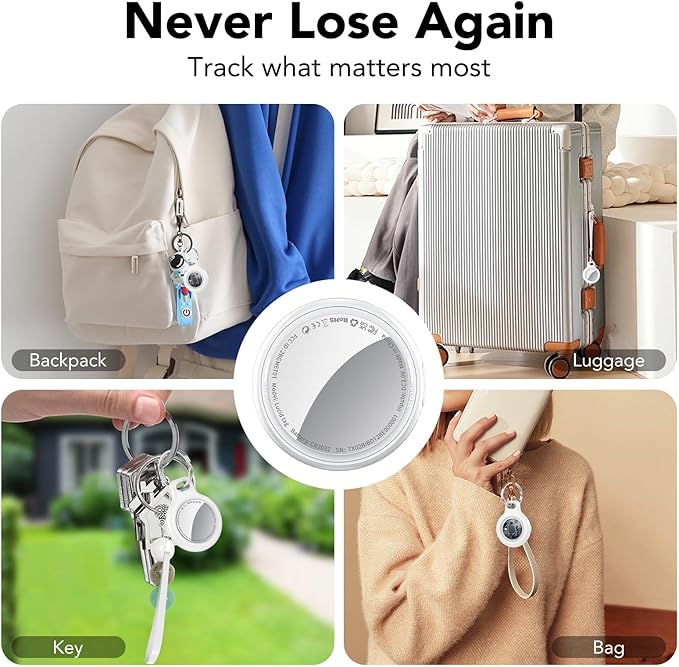 2025 New [Apple MFi Certified] (iOS Only) Air Tracker Tags-4 Pack, Bluetooth Tracker for Apple Find My, Replaceable Battery, Key Finder and Item Locator Smart Tag for Keys, Bags, Luggage, Pet (White)
